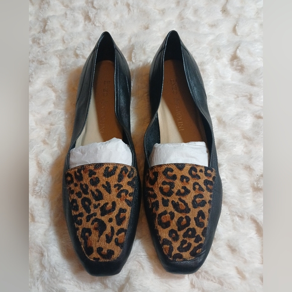 Enzo Angiolini Shoes - Enzo Angiolini "Rich" Womens Black Leather Slip On Flats Leopard Fur Toe Sz 11 M